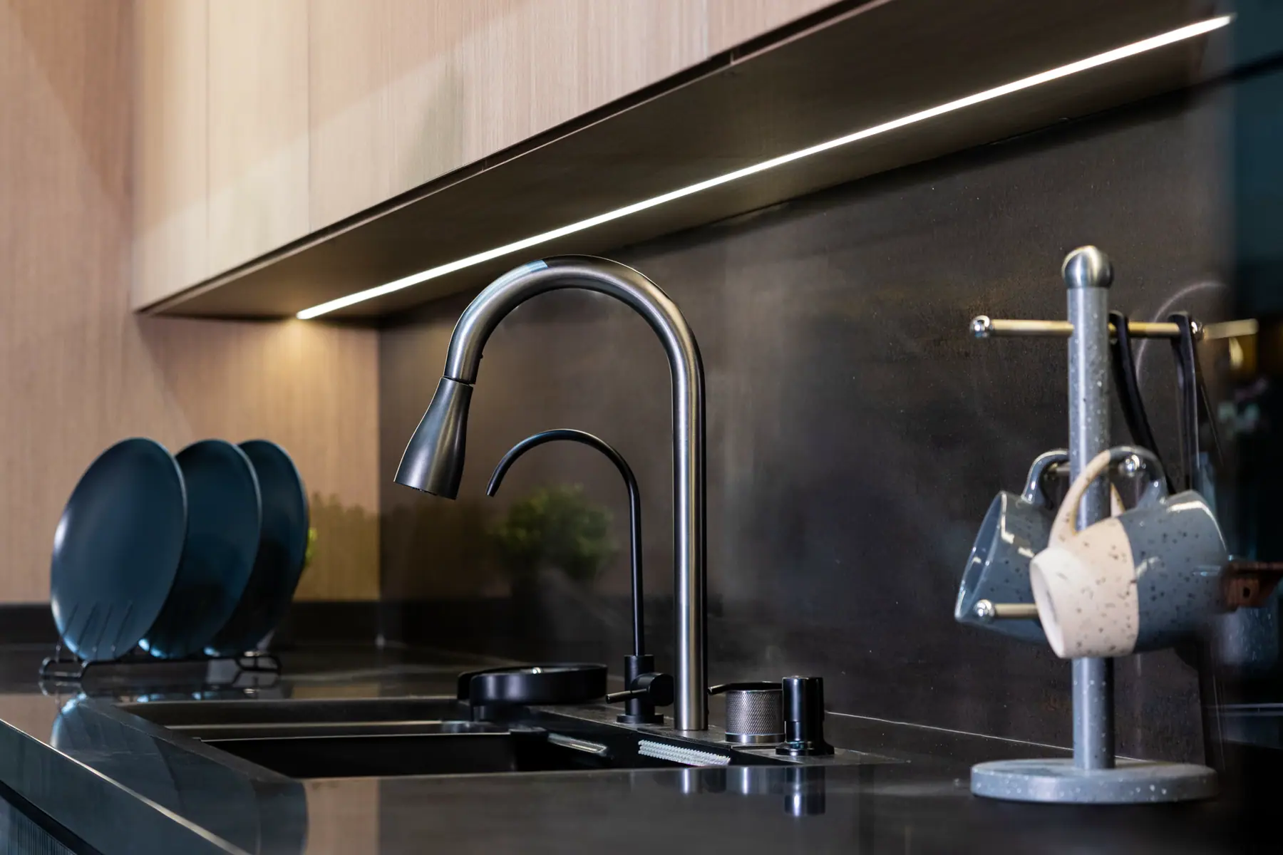 Coffee corner integrated into a custom kitchen